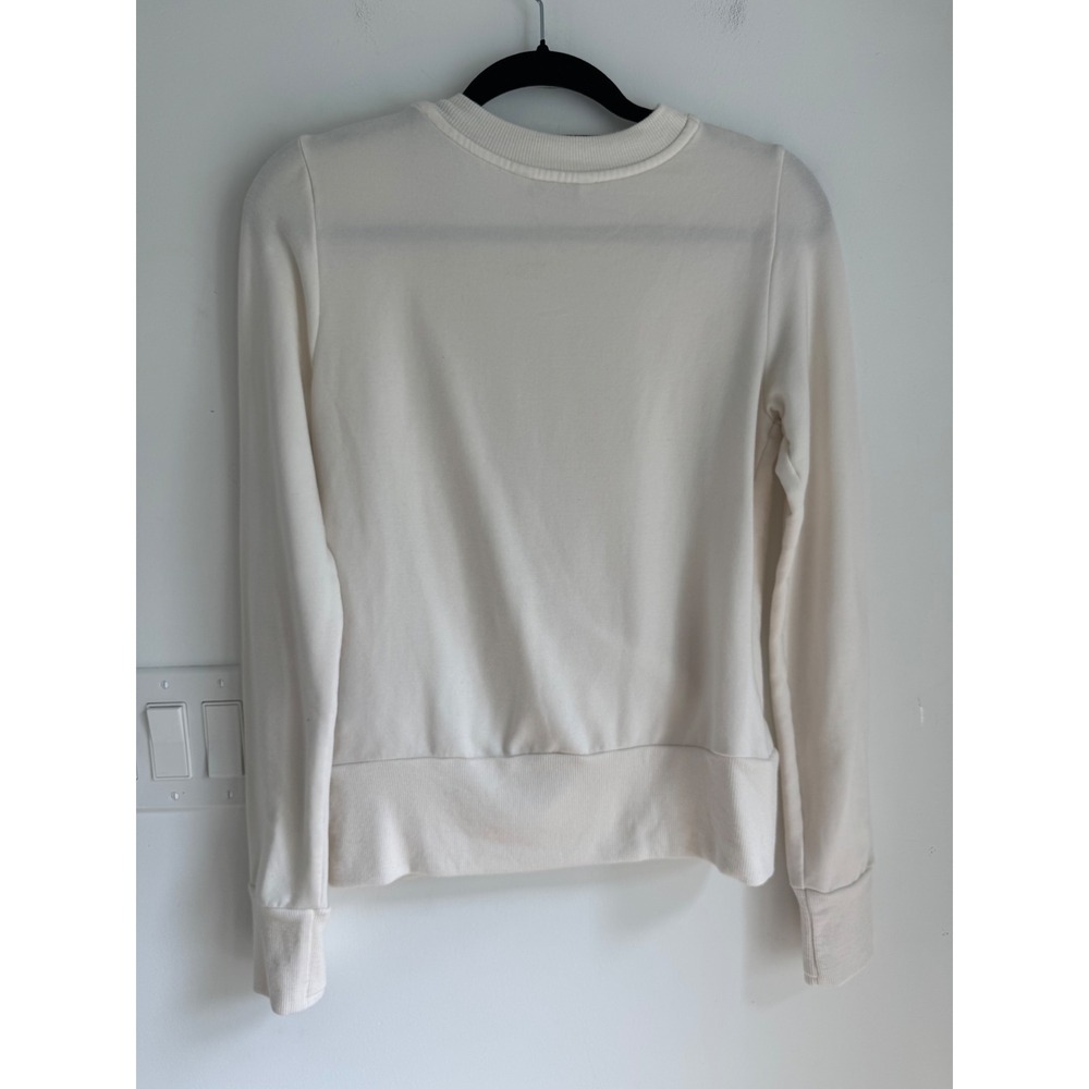 Athleta Coaster Luxe V-Neck Wrap Sweatshirt Cream White Thumbhole Small S - Picture 11 of 16